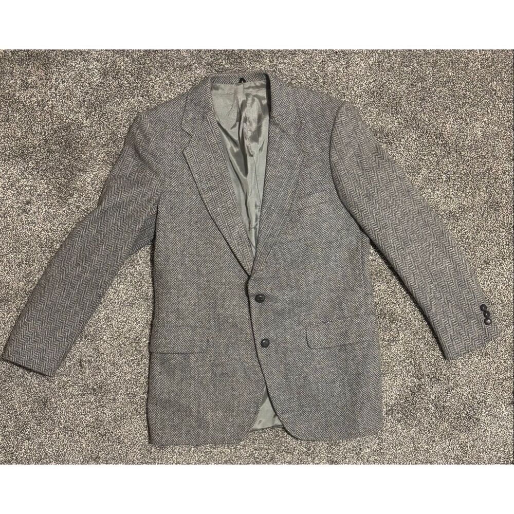 Vintage 911 Collection Gray Herringbone Sport Coat Blazer Mens 40R Wool Blend